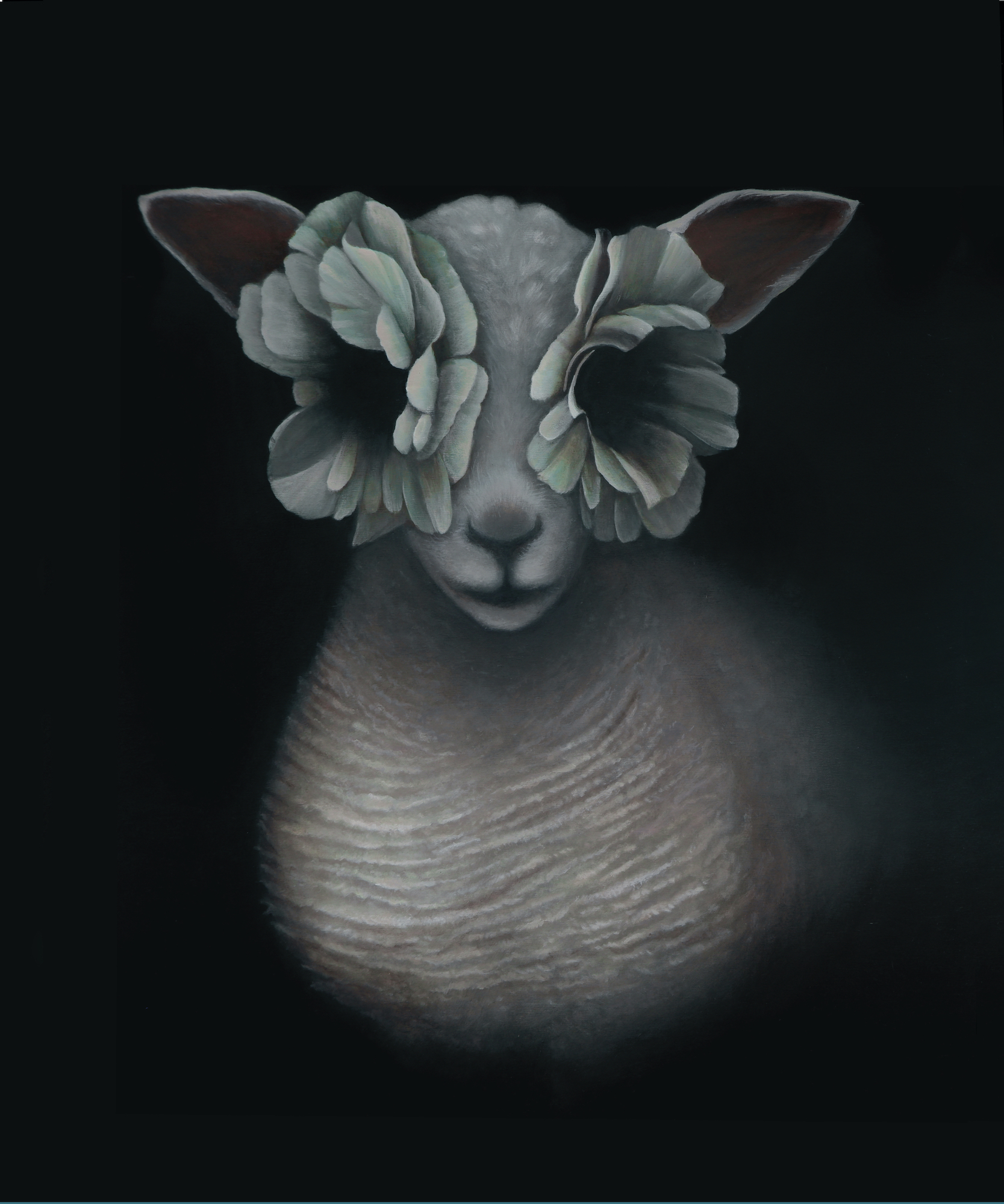 L'agneau dans le noir, 2022, Acrylic on cradled wood panel, 24x20 in